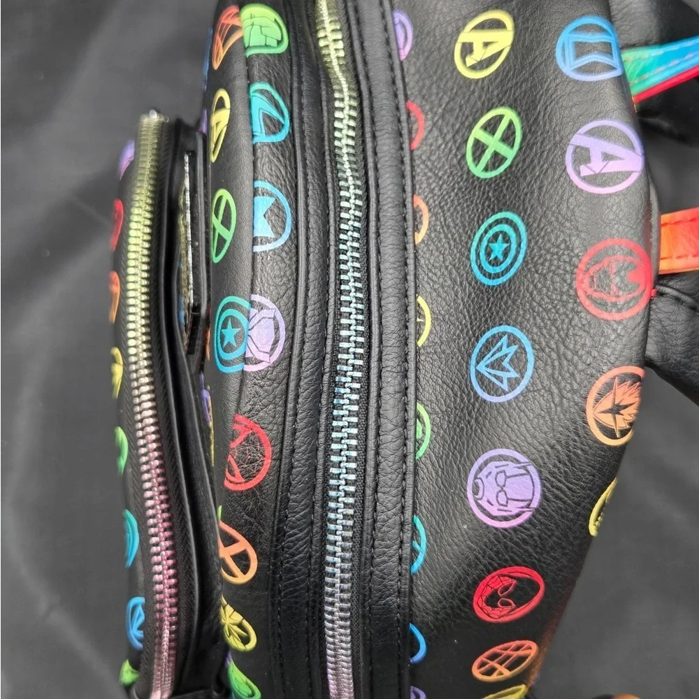 Loungefly Marvel Black Backpack with Colorful Icons
